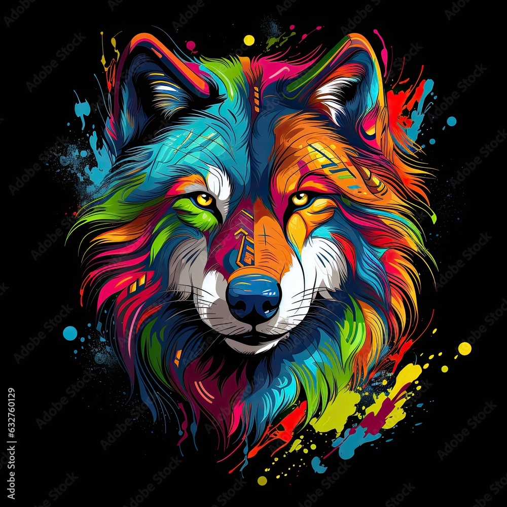 Colorful Husky Clip Art or T-Shirt Design illustration
