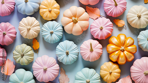 Assorted pastel-colored plaster pumpkins