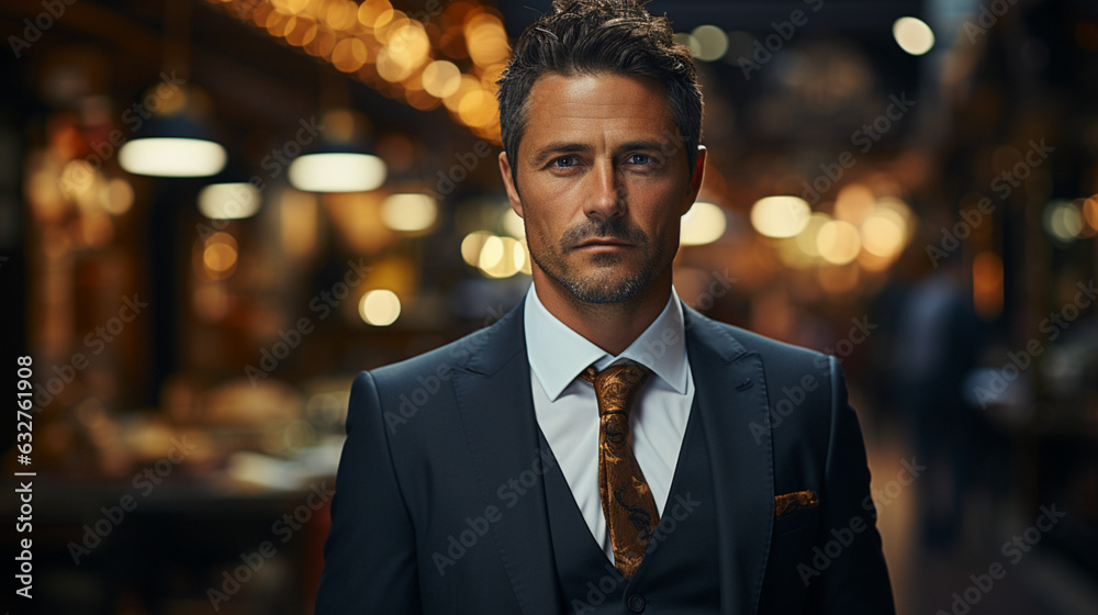 AI generated businessman with a nice suit, orange accents AI generated businessman with a nice suit, orange accents