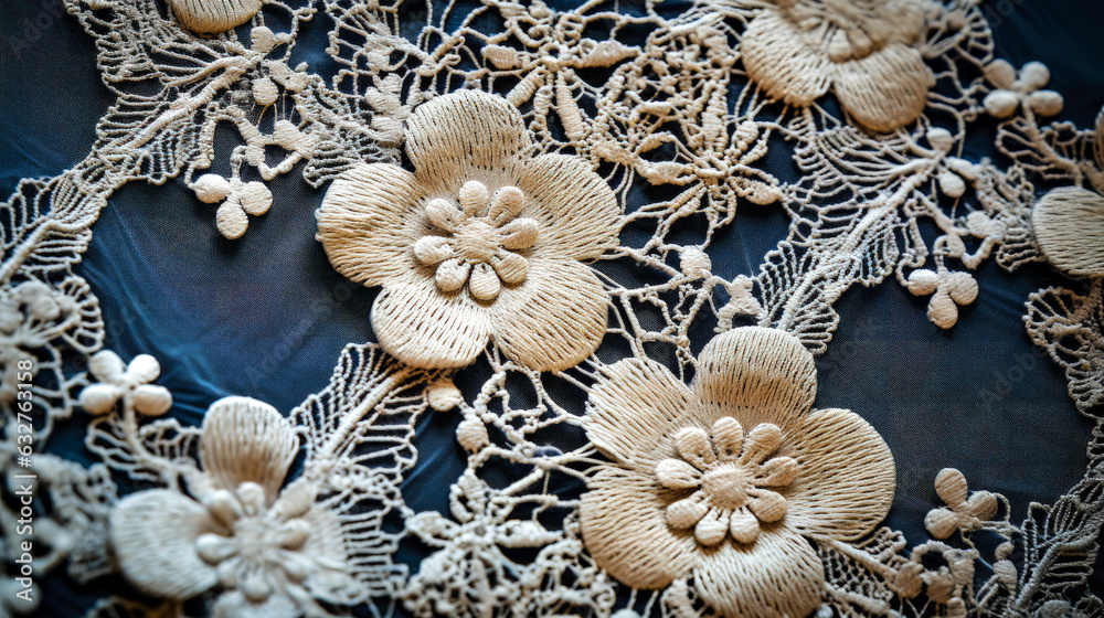 Lace Tablecloth Background: A Detailed View of the Beautiful and Ornate Design of a Handmade Fabric with a Flower Motif AI Generative Lace Tablecloth Background: A Detailed View of the Beautiful and Ornate Design of a Handmade Fabric with a Flower Motif AI Generative