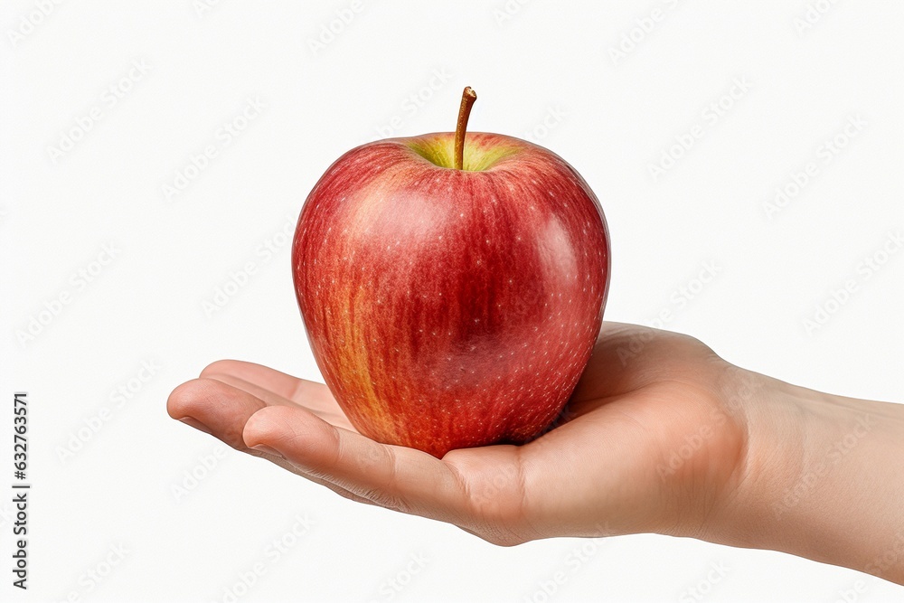Red apple on palm isolated on white background. Red apple on palm isolated on white background.