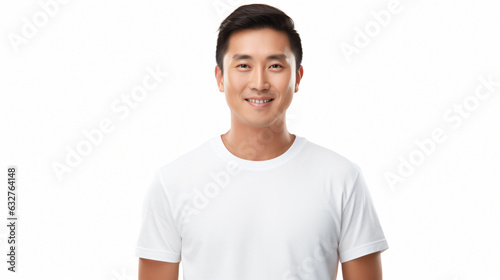 Portrait of an smiling attractive asian man in his 30s isolated against a white background