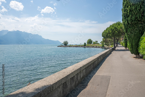 Panorama of Embankment of town of Montreux  Switzerland