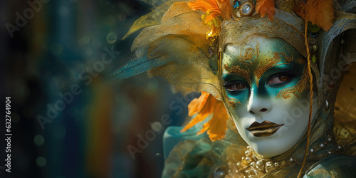 portrait of venice woman with face mask celebrates carnival with copy space © Karat