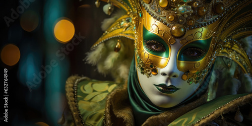portrait of venice man with face mask celebrates carnival with copy space © Karat
