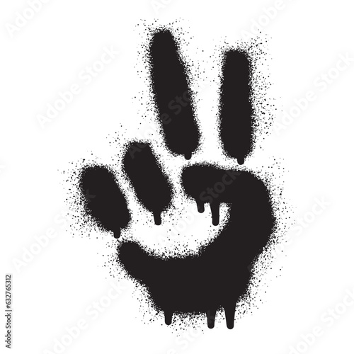 Stencil graffiti hand gesture V sign for peace symbol with black spray paint
