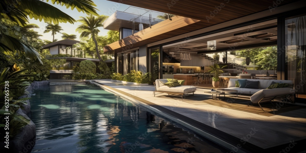 modern and luxurious pool house design Generative AI