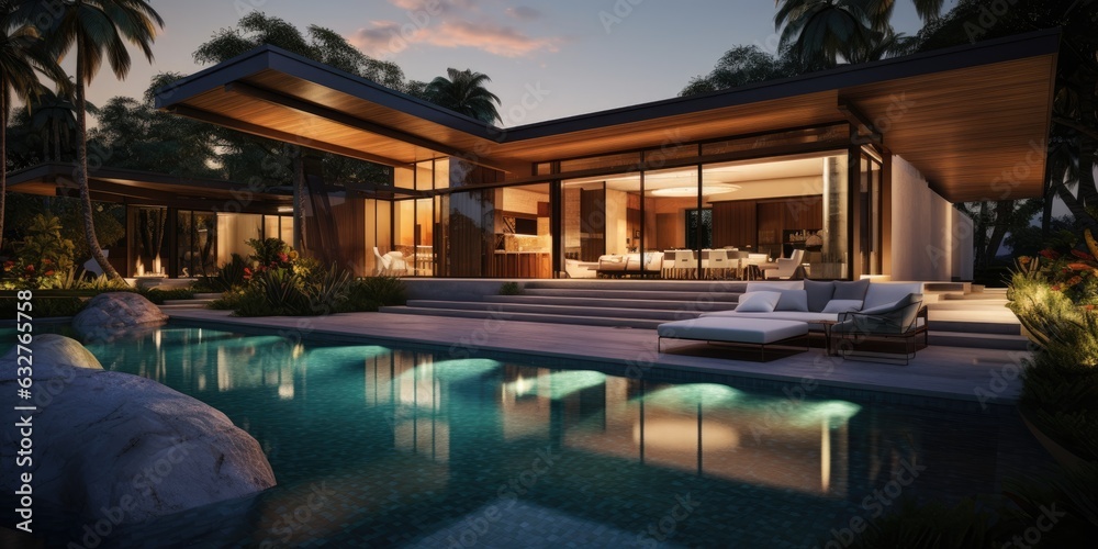 modern and luxurious pool house design Generative AI