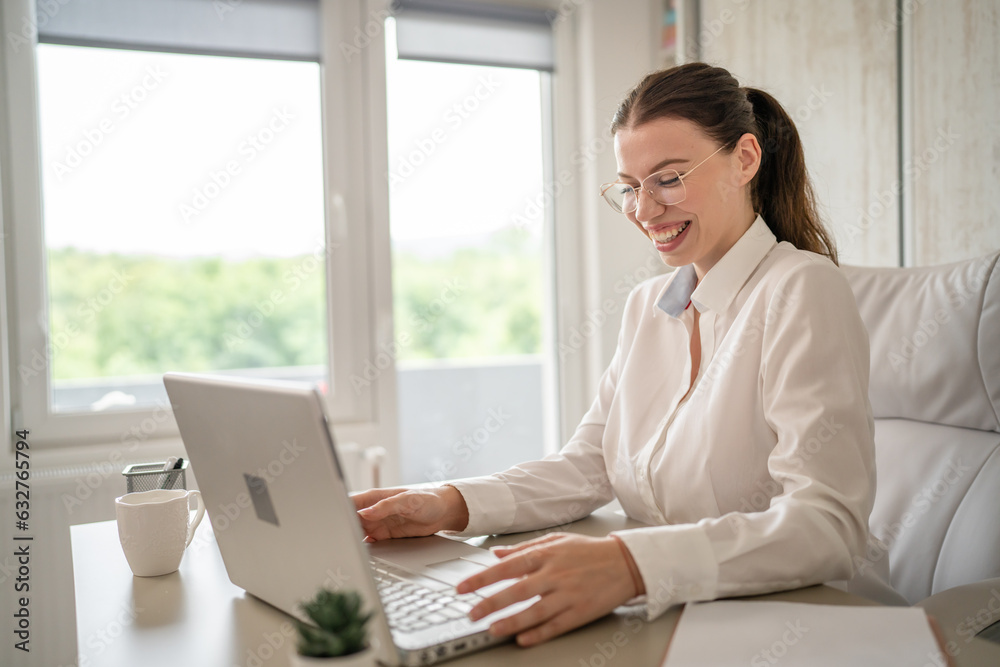 Caucasian woman businesswoman work in the office on laptop computer Caucasian woman businesswoman work in the office on laptop computer
