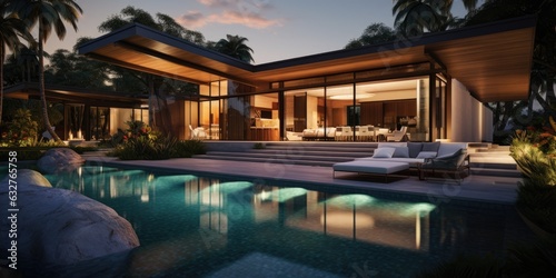 modern and luxurious pool house design Generative AI