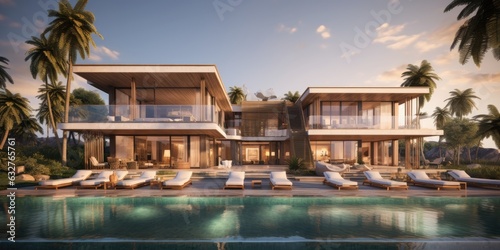 elegant home with a large swimming pool Generative AI © SKIMP Art