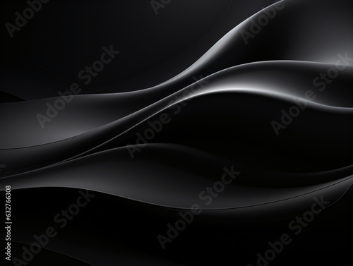 Modern black and gray curves and waves on a gradient dark background create depth and dimension with a metallic appearance.