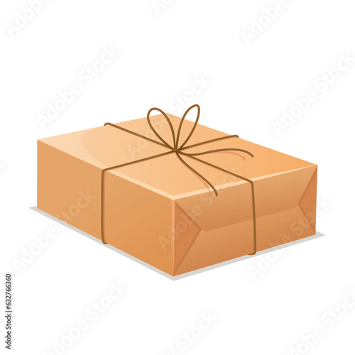 Present box in craft paper with ribbon isolated on a white background
