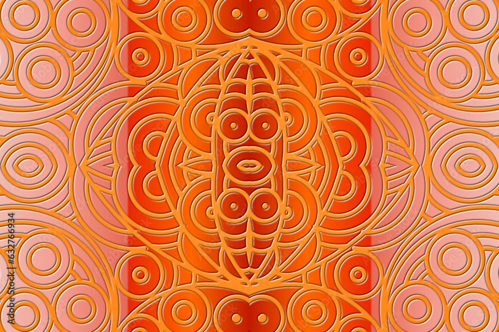 Fototapeta premium Luxurious 3D emboss nature batik ethnic dayak gradient flower and leaf art design for wedding presentation template 