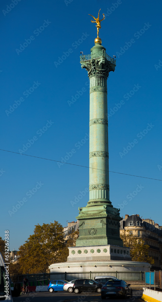 View of July column at Bastille square, Paris