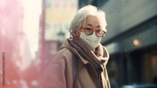 Woman wearing an mask face for protection virus and bacteria filtration and anti-pollution and better air quality in the city photo