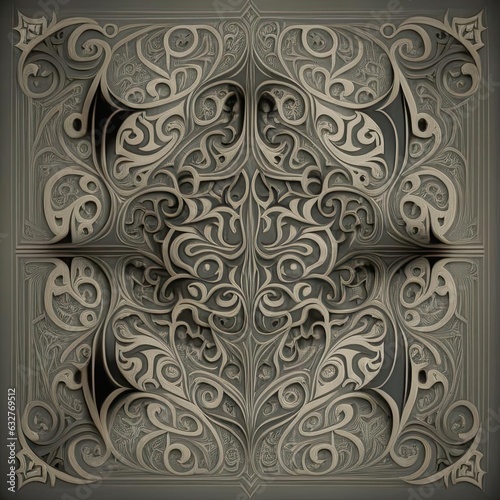 The rosette is a symmetrical pattern. Graphics ornament with elements of Gothic and Arabesque. Art Nouveau - Modernisme.