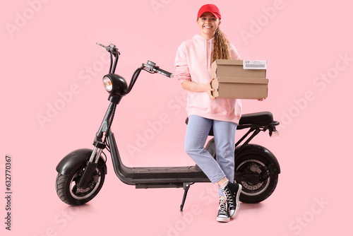 Female courier with parcels...