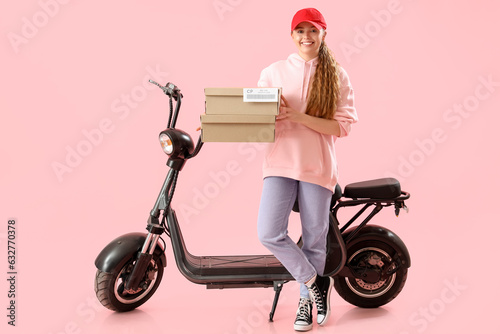 Female courier with parcels...