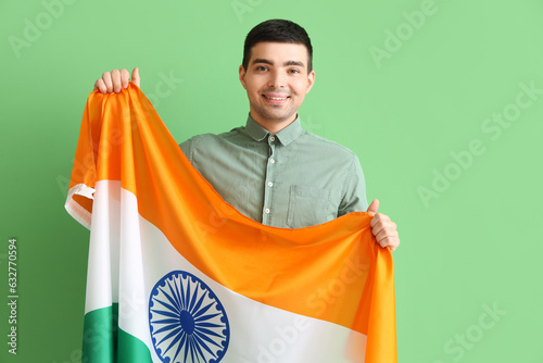 Young man with Indian flag ...