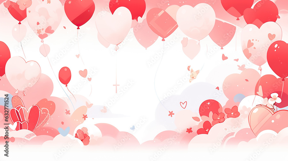 Valentines day banner backdrop wallpaper heart shaped red white pink balloons with text copy space.
