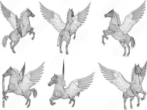 Sketch vector illustration of mythological animal flying horse pegasus
