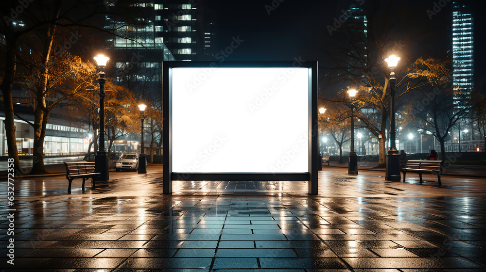Mock up showcasing a vacant advertising light box at night