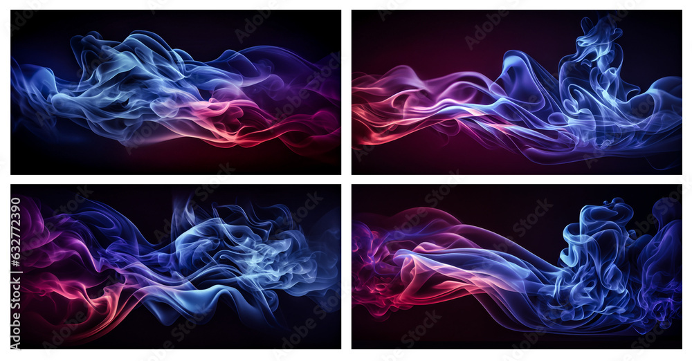 Smoke abstract blue wave set for mobile, web, YouTube, twitter background. Special effects smoke and fire banner. Colorful yellow, blue foggy curves connectivity concept design for technology backdrop