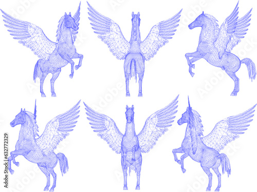 Sketch vector illustration of mythological animal flying horse pegasus