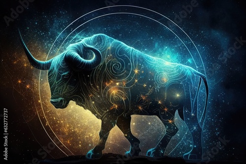 Bull zodiac sign in space. Astrology and horoscope concept. Generative AI