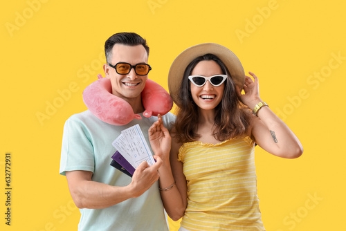 Young couple with passports...