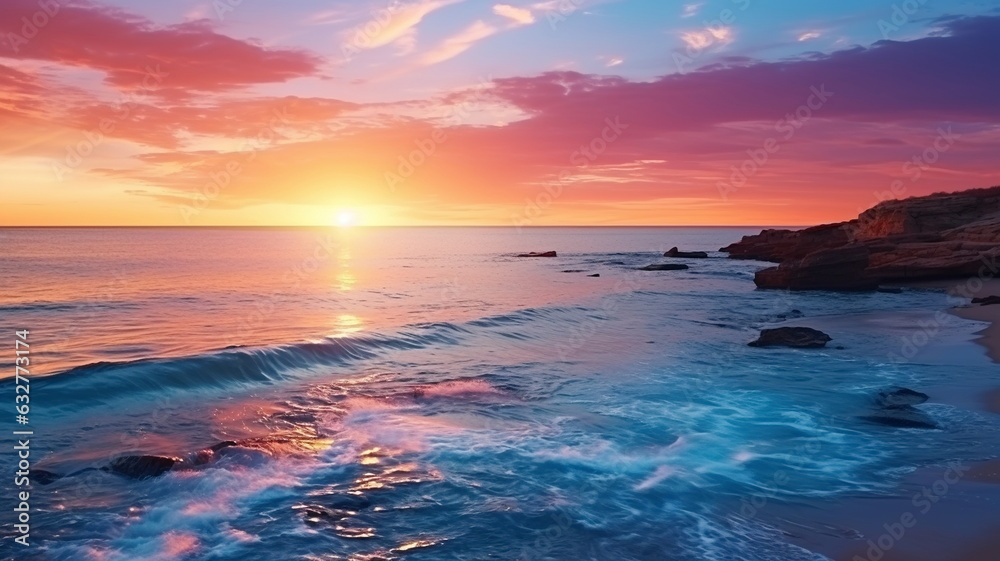 beautiful rainbow on sea at  sunset sky  wild field and flowers  field nature landscape 