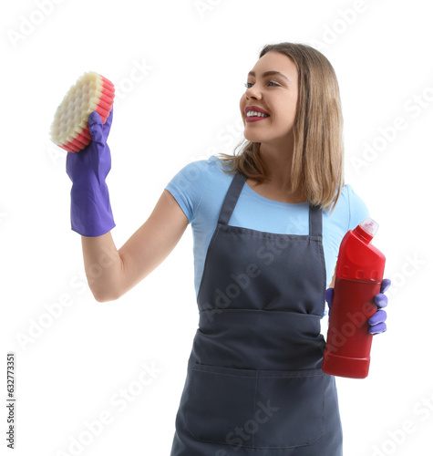 Smiling woman in apron and ...