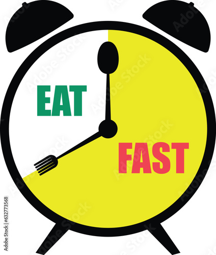 Fasting time , Eat and fasting time clock , clock with fork and spoon , alarm clock with cutleries , fasting and eat concept vector image