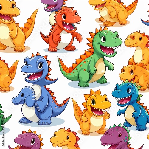 Charming Chompers Cartoon Dino Pattern Smiles Dino mite Cartoons Explosive Pattern Designs