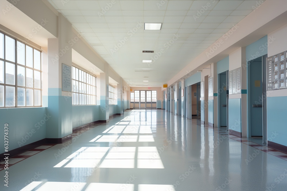 Fototapeta premium amazing photo of back to school corridor full of lockers and classrooms