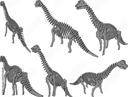 Vector sketch illustration of a blocks toy prehistoric dinosaur fossil skeleton