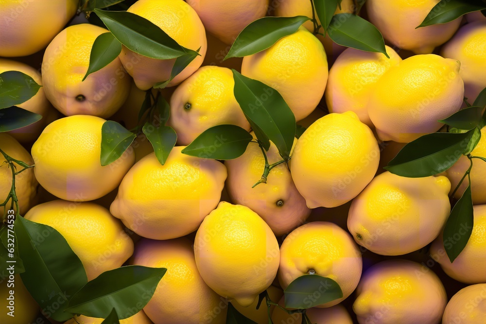 Abundance of fresh and healthy yellow lemons fruit background texture