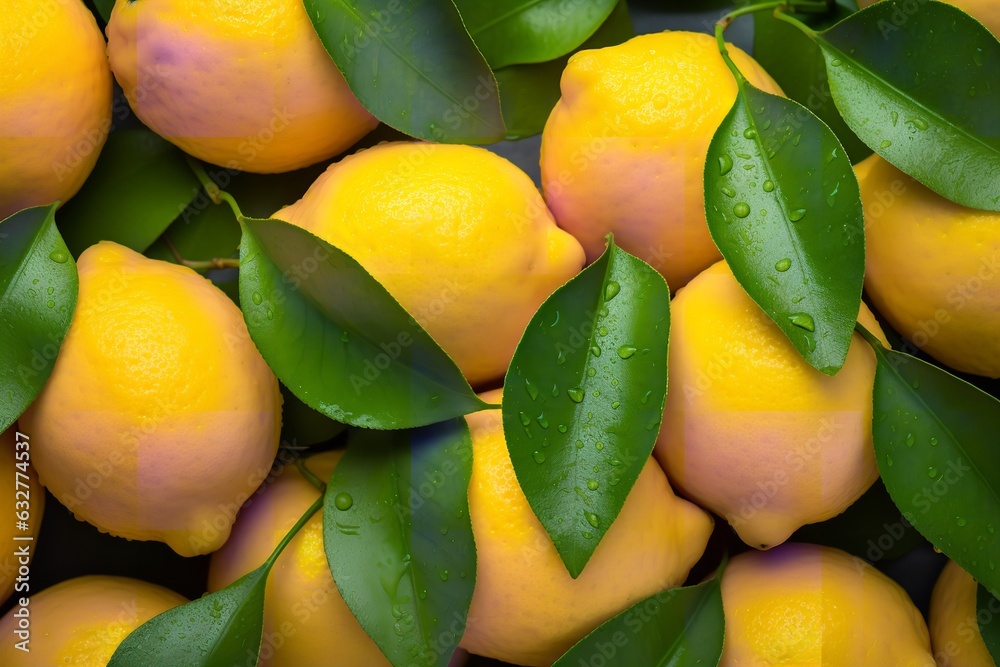 Abundance of fresh and healthy yellow lemons fruit background texture