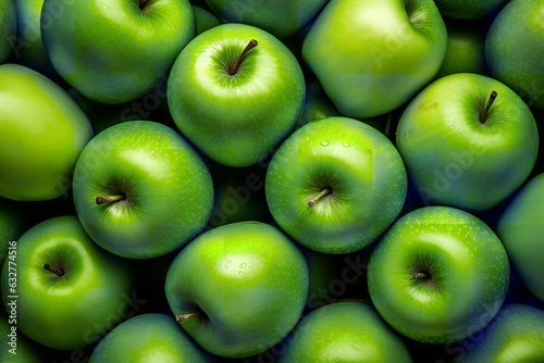 Abundance of fresh and healthy green apples fruit background texture