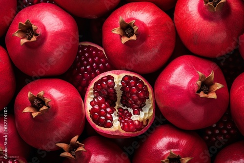 Abundance of fresh and healthy pomegranates fruit background texture