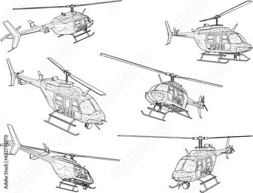 Vector sketch illustration of a police helicopter design for air patrol