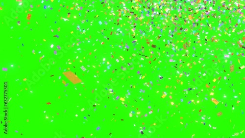 Seamless looping  falling one million confetti animation on the greenback background.	 photo