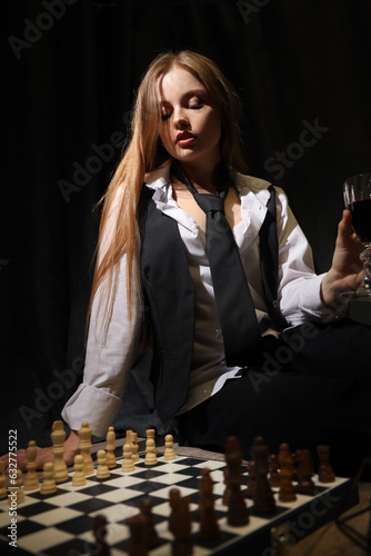 Young woman with glass of w...