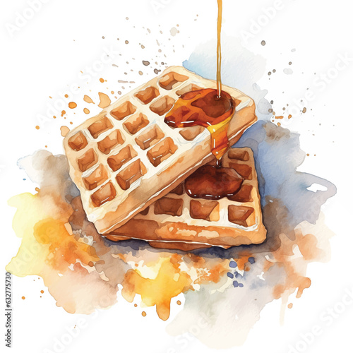  Waffles with blueberry watercolor paint