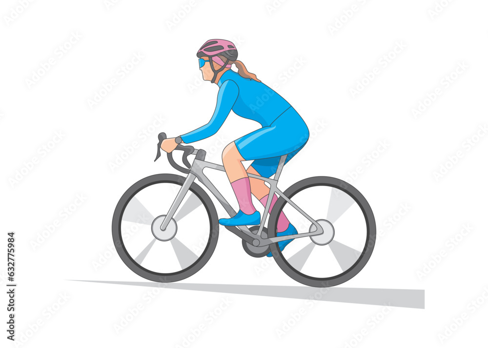 Woman in blue cycling clothes riding from side view vector illustration Woman in blue cycling clothes riding from side view vector illustration