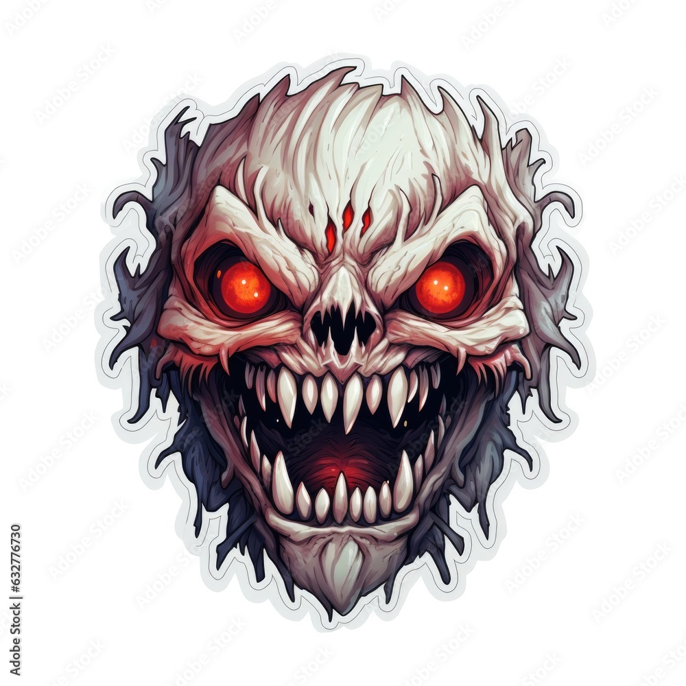 A sticker of an evil looking skull with red eyes. Digital image. A sticker of an evil looking skull with red eyes. Digital image.