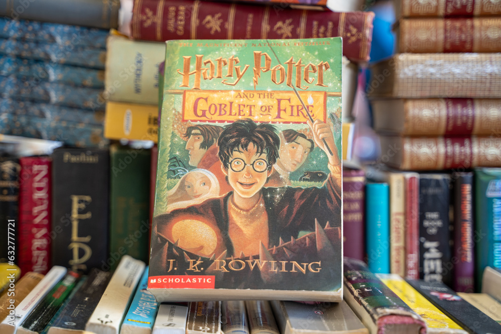 Obraz premium Harry Potter and the Goblet of Fire book by J.K. Rowling at the flea market. Ankara, Turkey - August 6, 2023.