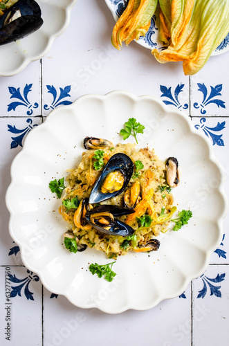 Pappa al pomodoro (Tuscan bread and tomato) with mussels photo