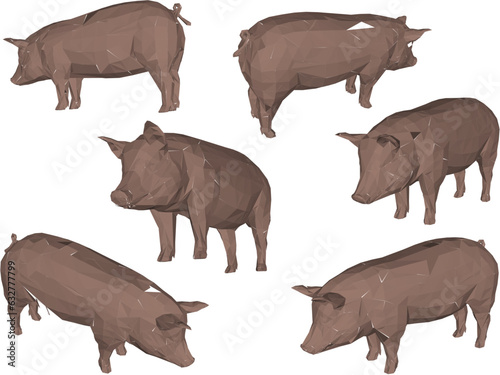 Vector sketch illustration of farm animal fat pig in village © nur